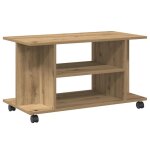 Meuble tv - helloshop26 - meuble tv roulettes ch�ne 80x40x45 cm - 4 �tag�res ouvertes - roulettes 360� ...
