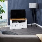 Meuble tv campo banc tlvision en pin massif blanc et brun avec 2 tiroirs et 1 niche meuble de rangement ...