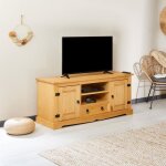 Meuble tv tequila banc tl de 140 cm style mexicain avec 1 tiroir 2 niches et 2 portes en pin massif ...