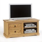 Meuble tv tequila l 120 cm en bois massif brun avec 2 tiroirs et 2 niches meuble de salon style mexicain ...