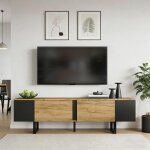 Meuble tv industriel avec 2 portes et niches lat�rales ouvertes pour t�l�viseur jusqu?� 75 pouces 180 ...