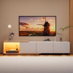 Meuble tv intelligent blanc - large plateau 3 tiroirs � pouss�e led � d�tection 3 couleurs anti - taches ...