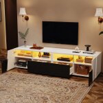 Meuble tv laqu� brillant mesurant 180�385�45 cm avec �clairage led coloris noir et blanc deux tiroirs ...