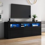 Meuble tv laqu� brillant avec �clairage led 2 portes 2 tiroirs 3 compartiments ouverts meuble de salon ...