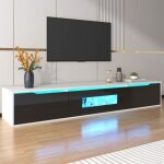 Meuble tv led 16 couleurs finition brillante 180cm noir blanc montage mural blanc meuble tv