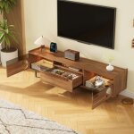 Meuble tv avec led 2 portes et 1 tiroir adapt� aux t�l�viseurs de 60 � 69 pouces 180�40�50 cm mdf marron ...