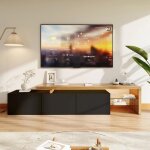 Meuble tv led - 200x39x42cm - design moderne - avec rangement �tag�res verre & �clairage multicolore ...