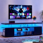 Meuble tv led par app avec rangement table tv moderne avec �tag�re verre et compartiments ouverts pour ...