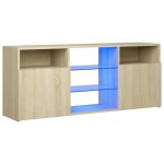 Meuble tv led chne sonoma 120x30x50 cm - marron - montage facile - style contemporain - design