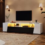 Meuble tv led design 180 cm brillant - 2 tiroirs 2 portes et �tag�res ouvertes - compatible t�l�viseurs ...