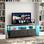 Meuble tv led - dreammespace - 137x30x57cm - 3 tiroirs en tissu pu - métal noir - style industriel Meuble tv led - dreammespace - 137x30x57cm - 3 tiroirs en tissu pu - métal noir - style industriel