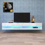 Meuble tv led moderne blanc - meuble bas tv avec �clairage led design suspendu 140x40x30. 5 cm blanc ...