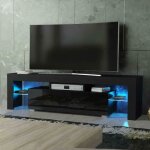 Meuble tv led moderne noir - dripex - table de rangement - porte(s) et tiroir(s) - verre tremp - brillant ...