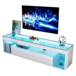 Meuble tv led ultrabrillantmeuble tv noir pour salon avec 2 tiroirs meuble tv console pour salon et chambre ...