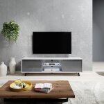 Meuble tv lefyr 140 cm blanc mat / gris brillant grande capacit� de rangement �clairage led