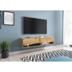 Meuble tv - lowboard a - 140 cm - effet chêne wotan - avec led banc tv table tv meuble de salon Meuble tv - lowboard a - 140 cm - effet chêne wotan - avec led banc tv table tv meuble de salon