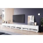 Meuble tv - lowboard a - 300 cm ? blanc brillant - led - design contemporain banc tv table tv meuble ...