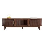 Meuble tv lowboard marron meuble tv plat marron avec porte coulissante avec porte creuse rabattable vers ...
