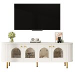 Meuble tv lowboard avec portes vitr�es meuble de rangement pratique pour le salon poign�es et pieds dor�s ...