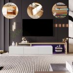 Meuble tv moderne 200cm avec lumi�res led variables 3 portes et �tag�res en verre rangement pratique ...