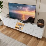 Meuble tv - luminarix - armoire tv - blanc - led - design minimaliste - 220x34. 5x67. 7 cm