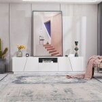 Meuble tv maisentiel 200 cm noir et blanc laqu� finitions brillantes design moderne avec �clairage led ...