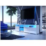 Meuble tv massimo 200 cm blanc mat et portes blanc laques led rgb
