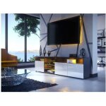 Meuble tv massimo 200 cm noir mat et portes blanc laques led rgb