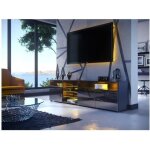 Meuble tv massimo 200 cm noir mat et portes noir laques led rgb