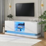 Meuble tv mat meuble bas longueur 160 cm avec �clairage led et �tag�res en verre adapt� aux t�l�viseurs ...