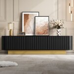 Meuble tv - merax - avec portes textur�es rangement et passe - c�bles design arrondi noir