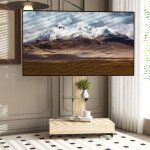 Meuble tv mobile avec 1 tiroir et roulettes hauteur r�glable 80x40x1743cm mdf et m�tal couleur bois naturel ...
