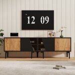 Meuble tv moderne 160 x 365 x 45 cm bois naturel et noir pour �cran jusqu?� 65 pouces160 x 365 x 45 cm ...