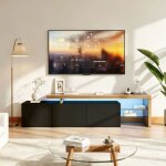Meuble tv moderne avec 3 portes et �tag�res en verre armoire tv noir 200cm avec �clairage led pour salon ...
