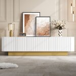 Meuble tv - moderne - 3 portes de rangement - 170 cm - design arrondi - blanc