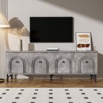 Meuble tv moderne � 4 portes - 160x38x555 cm - gris - fa�ade en arc 3d - charni�res � fermeture douce ...