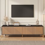 Meuble tv moderne avec 4 portes de rangement 179 x 35 x 535 cm meuble tv bas pieds en m�tal dor� design ...