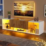 Meuble tv moderne - becag - armoire tv bas avec led et 2 tiroirs - plateau de rangement en verre - 160x40x42cm ...