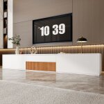 Meuble tv moderne blanc avec 3 portes et �tag�res compatible un projecteur meuble de salon 180 x 34 x ...