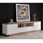 Meuble tv moderne blanc en bois - 5 portes 8 compartiments armoire de télévision buffet salon bas - 180x38x46c ... Meuble tv moderne blanc en bois - 5 portes 8 compartiments armoire de télévision buffet salon bas - 180x38x46c ...