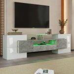 Meuble tv moderne blanc brillant avec �clairage led 6 portes 2 tiroirs meuble de salon 200 x 35 x 60 ...