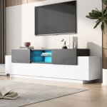 Meuble tv moderne blanc et gris avec �tag�res en verre - lowboard rangement pour salon / chambre console ...