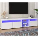 Meuble tv moderne blanc avec led - Étagères en verre 3 portes meuble rangement buffet salon brillant ... Meuble tv moderne blanc avec led - Étagères en verre 3 portes meuble rangement buffet salon brillant ...