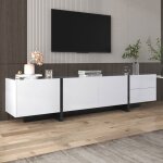 Meuble tv moderne blanc et noir avec portes et tiroirs - banc tv contemporain avec rangements 190 � 45 ...