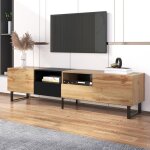 Meuble tv moderne design noir et bois rangement g�n�reux structure solide pour salon