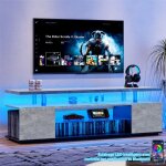 Meuble tv moderne avec �clairage led meuble t�l� gris avec rangement �tag�re verre compartiments ouverts ...