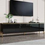 Meuble tv moderne noir brillant avec 4 portes armoire tv 170x38x50 cm buffet de salon console tv casier ...