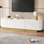 Meuble tv moderne trois portes design arrondi finition textur�e avec espace de rangement meuble multim�dia ...