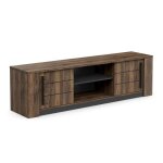 Meuble tv monaco - 2 portes coulissantes + 3 tagres - dcor bois oak et noir - l184. 5 x p42. 3 x h51. ...