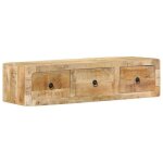 Meuble tv mural en bois de manguier - vidaxl - 100x32x25 cm - brun - bois de manguier brut massif - 3 ...